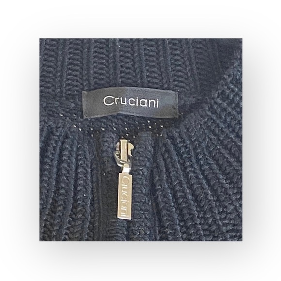 new Cruciani 𖦹 Luxury Fine Knit Zip Cardigan Sweater 𖦹 Black 𖦹 Made in Italy - Picture 11 of 16